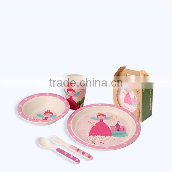 Kids Dinnerware 5pcs Bamboo Fiber Baby Feeding Tableware Set, Bamboo Plate Set For Kids