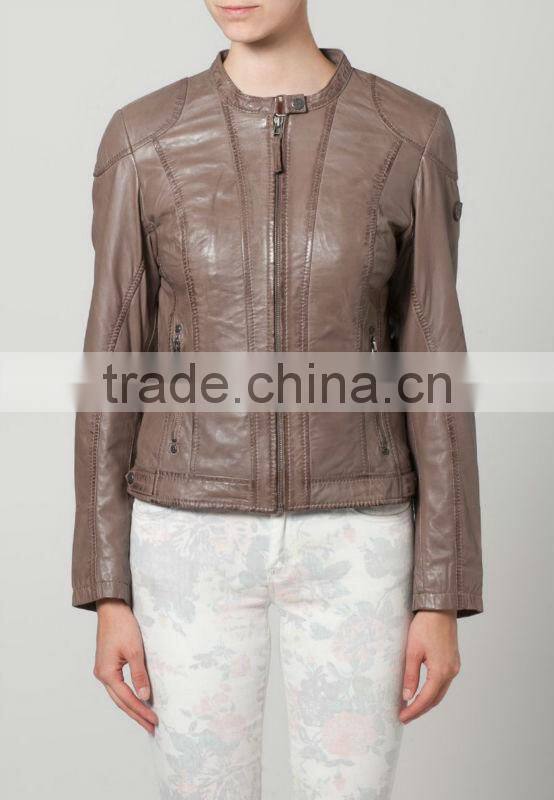 ALIKE spring pu leather trim jacket for women