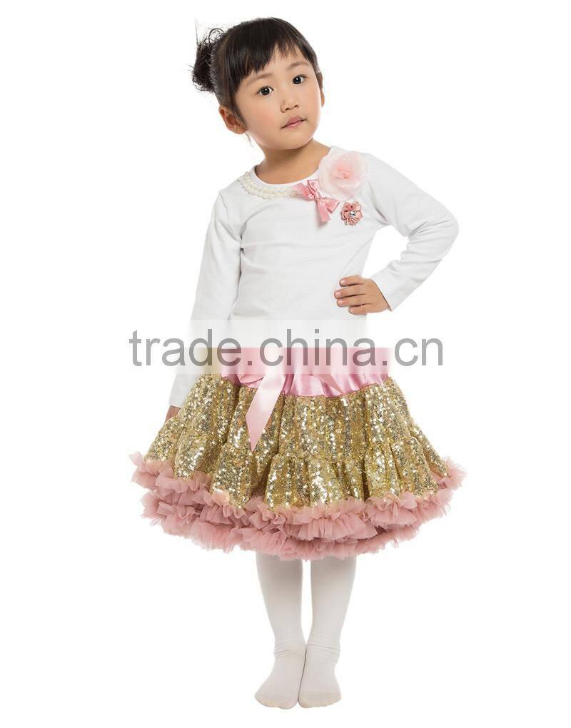 Princess baby girls tops designs sequin skirt boutique outfits for baby girl