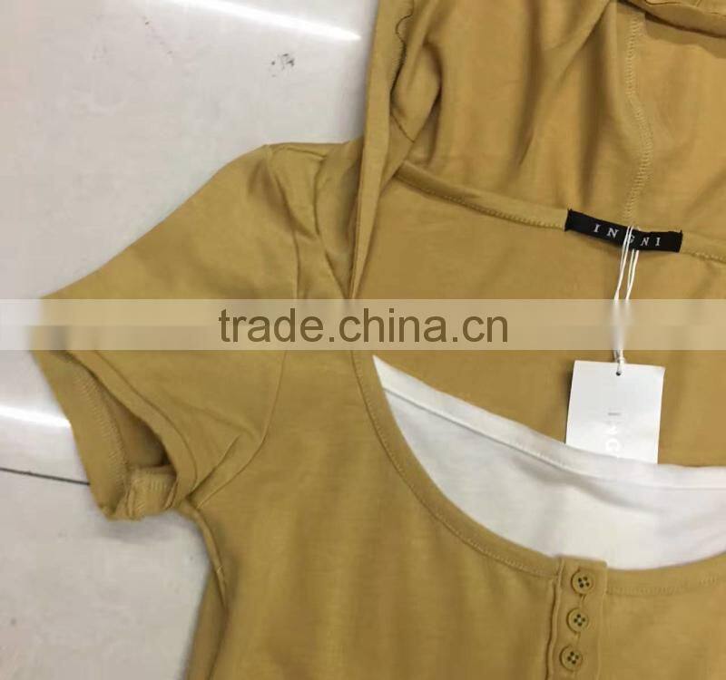 Factory closeout women fashion yellow cute t-shirt with hoodies