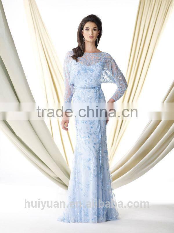 fancy women long sleeve light blue lace beautiful party dress