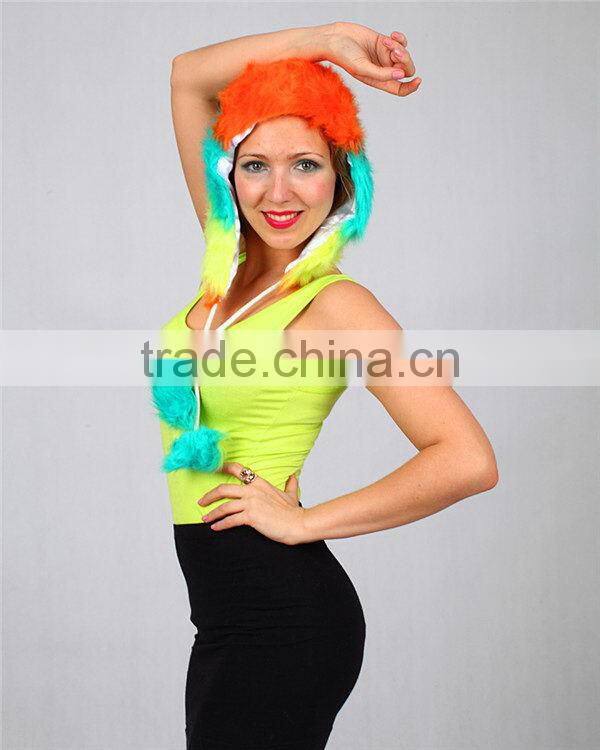 Popular best selling comfortable animal face winter hood hats with pompom