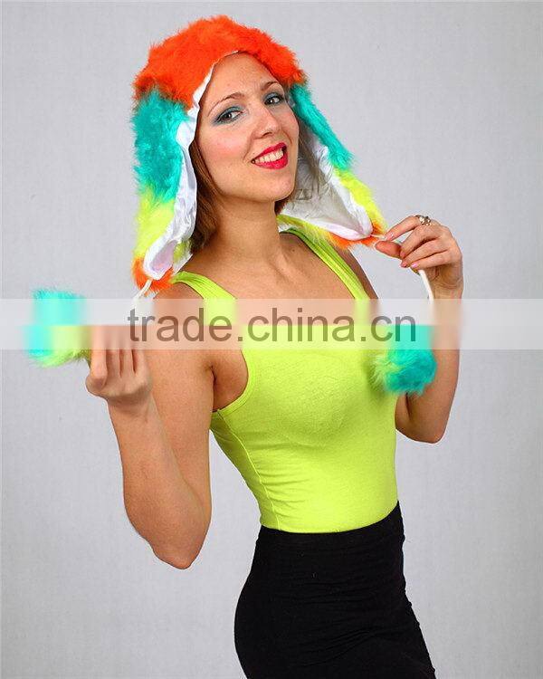 Popular best selling comfortable animal face winter hood hats with pompom