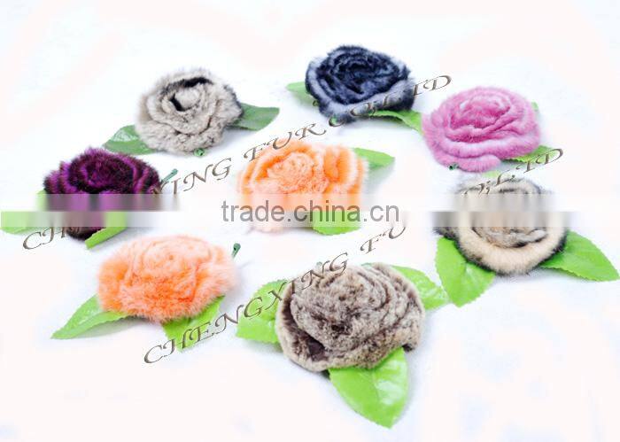CX-A-33 High Quality Genuine Rex Fur Flower Decoration Brooches Pin