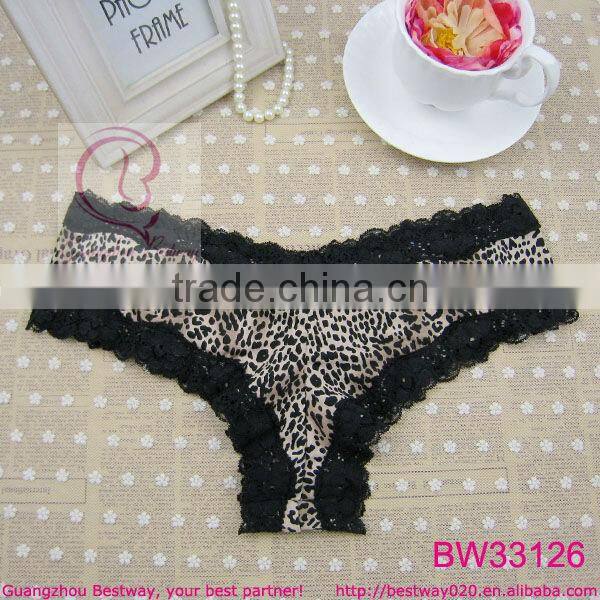 Hot sex wild leopard pattern underwear with black lace trim for sale