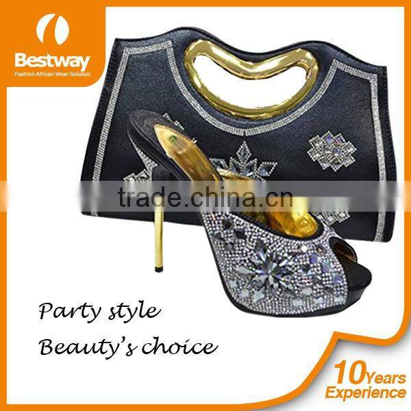 Wholesale price fashionable ladies shoes and bags gold shoes and bags to match