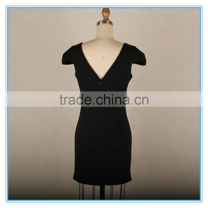 Elegant Ladies Bodycon Dress 2016 Open Back V Neck Midi Dress