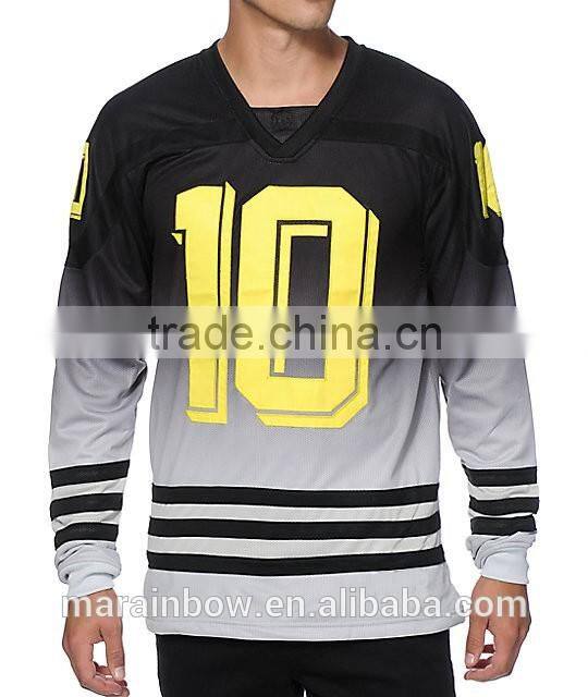 Fashion Design Mens Hockey Jersey Polyester Mesh Dri-Fit Long Sleeve T Shirt Full Sublimation Printed T Shirt Jersey