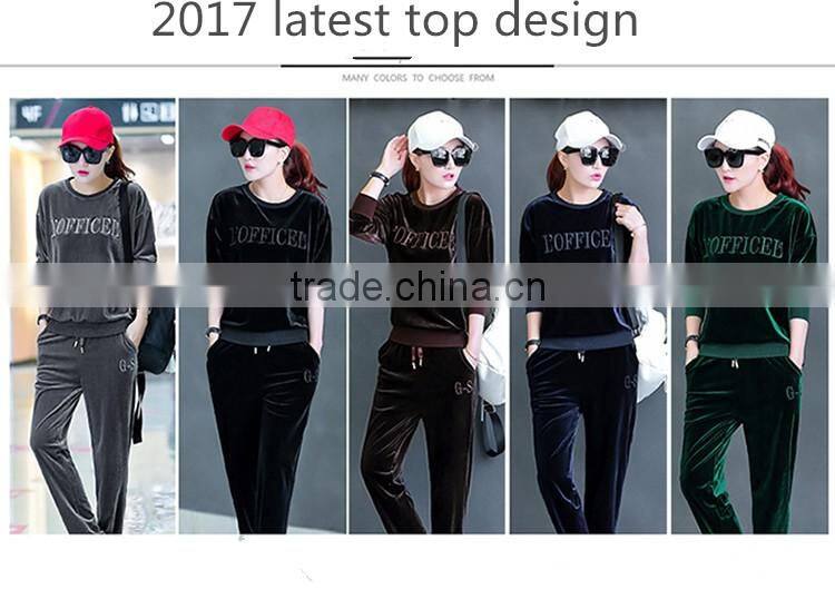 Wholesale Soft touch Crewneck tracksuit Custom Design velvet tracksuits for women