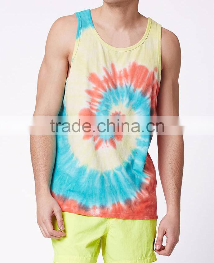 Tie-dyed tank top with spinning pattern