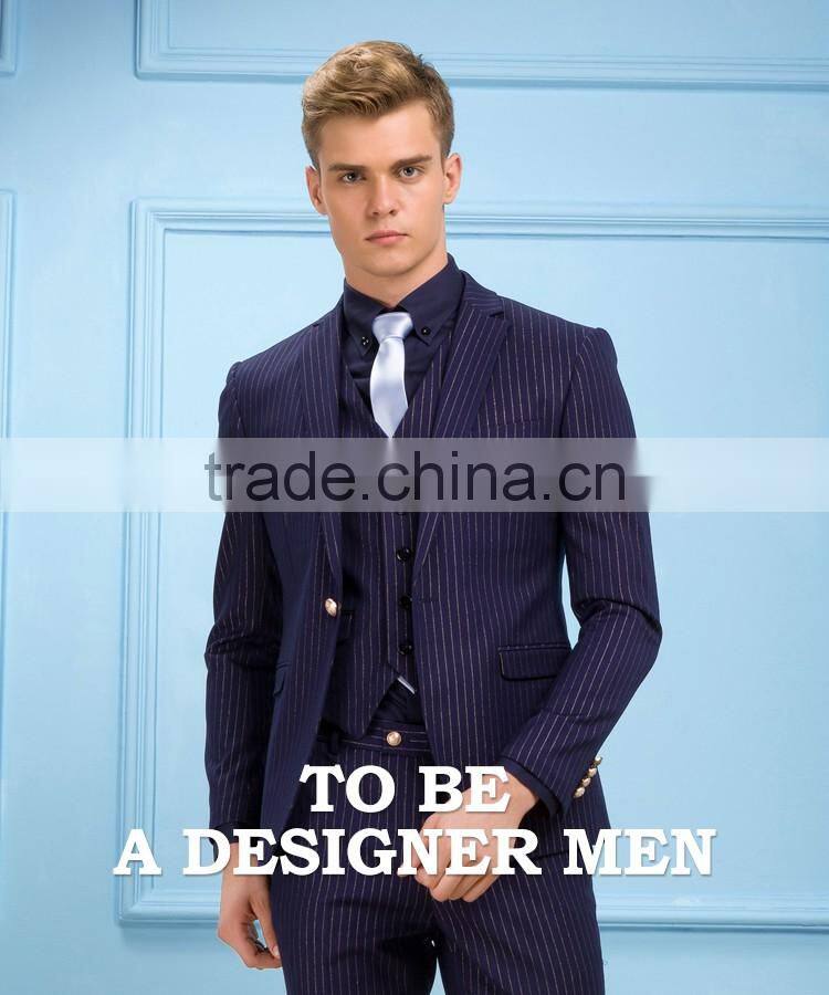 Daynoliao 2016 latest design navy stripe slim fit wholesale 3 pieces men's suits