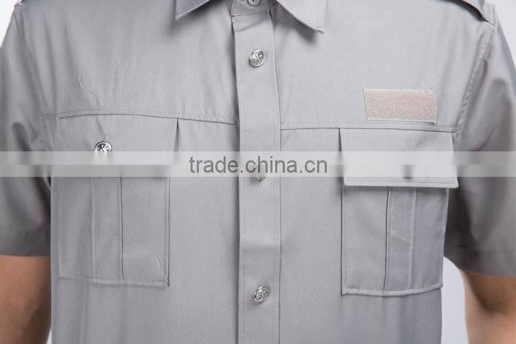 Professional OEM uniform Factory Fashion Design quality short sleeves Gray Men Security Uniform Shirts / Classic Security Shirt