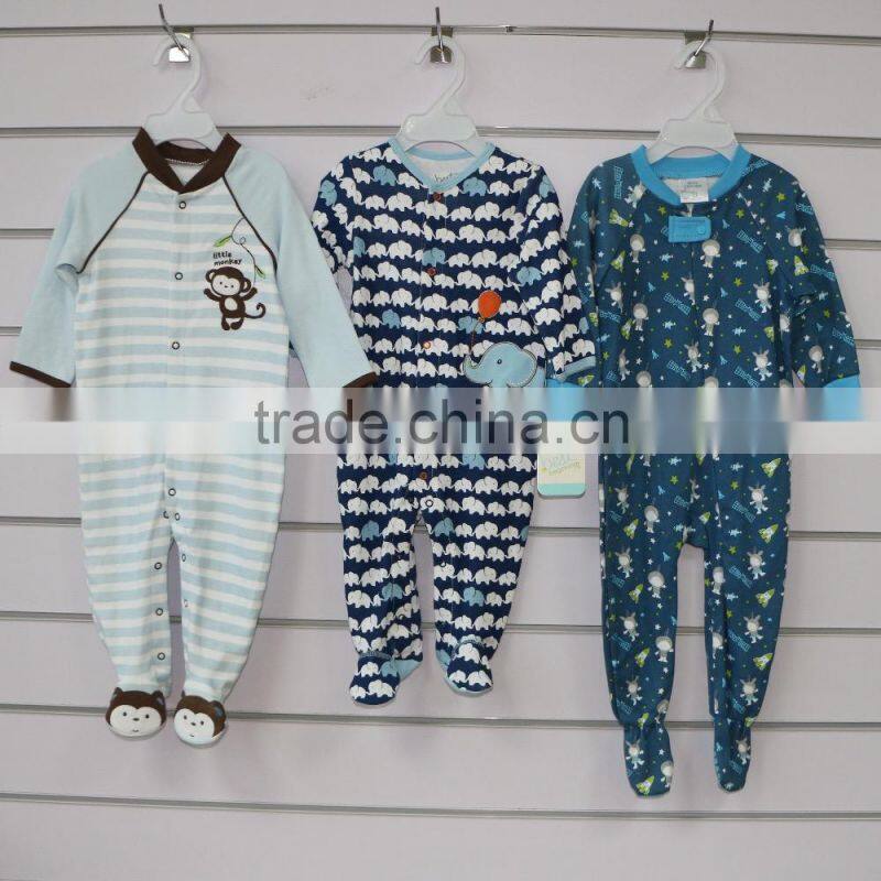 100% cotton plain and full print baby footie romper with animal patch and embroidery by snap opening or zipper opening