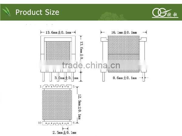 EE13 vertical pin 5+5 core window broadening power transformer 24V 12V 5V transformer bushing
