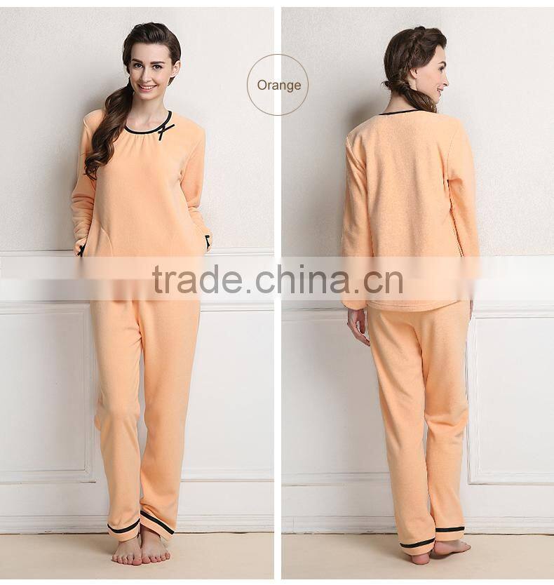 Prompt delivery Qianxiu polyester ladies pocket design pyjamas in winter