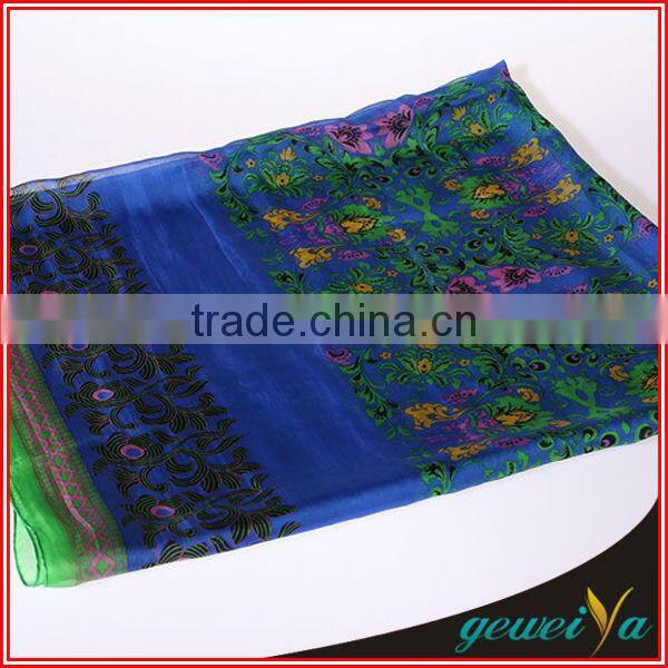 Infinity Chiffon Bule Background Flower Printing Wide Shawl