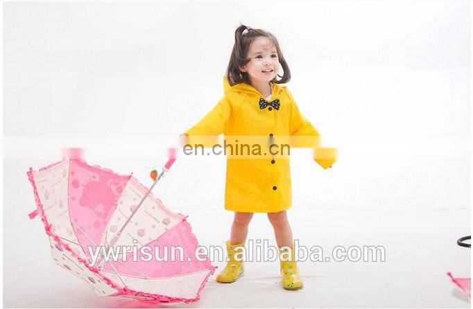 Hot Selling Girls Yellow Waterproof Raincoats Kids Nylon Custom Rain Coat