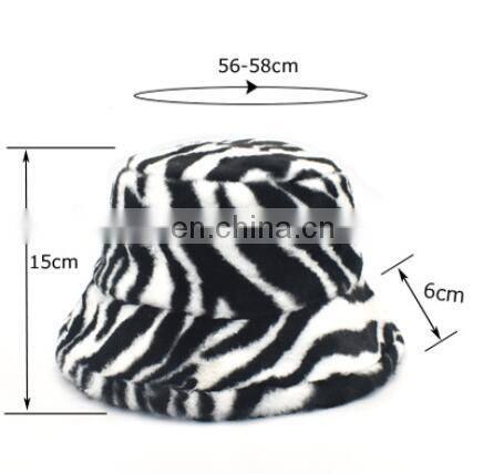 Fall Winter Cow Reversible Hats Female Plush Bucket Hats Leopard zebra design Warm For Women street