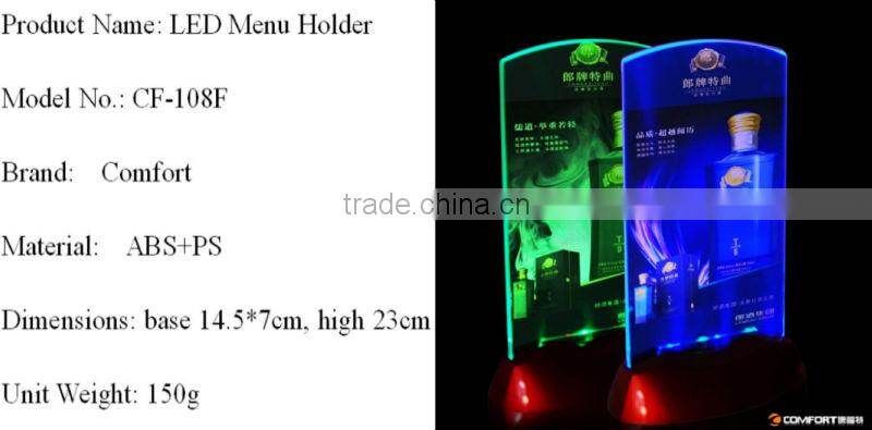 Acrylic Flashing Led Light Table Menu Restaurant Card Display Holder Stand