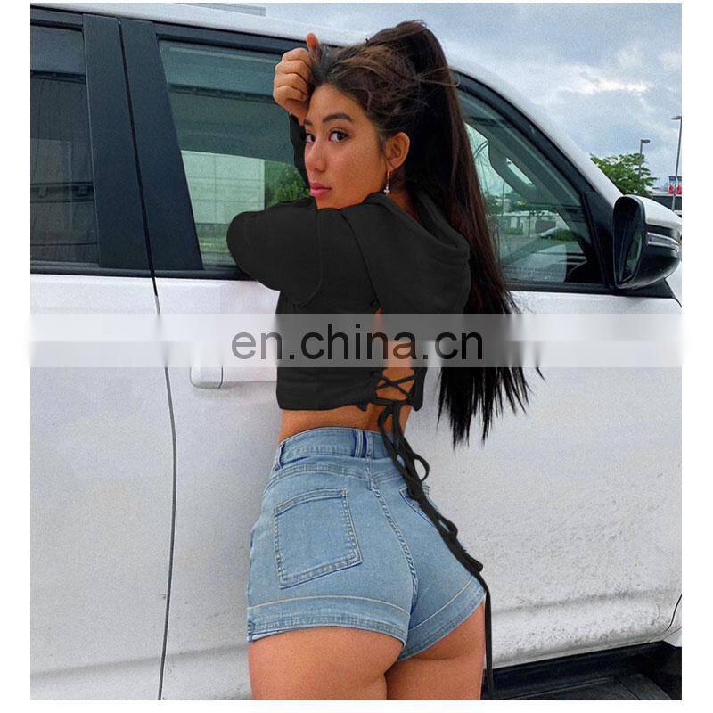Wholesale custom spring and autumn new lace-up hollow cropped hooded sweater