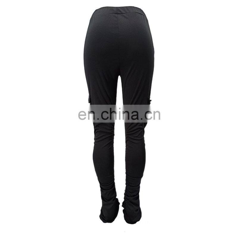 Amazon Hot 2021 European and American casual cotton blended skinny trousers flared mid-waist casual pants