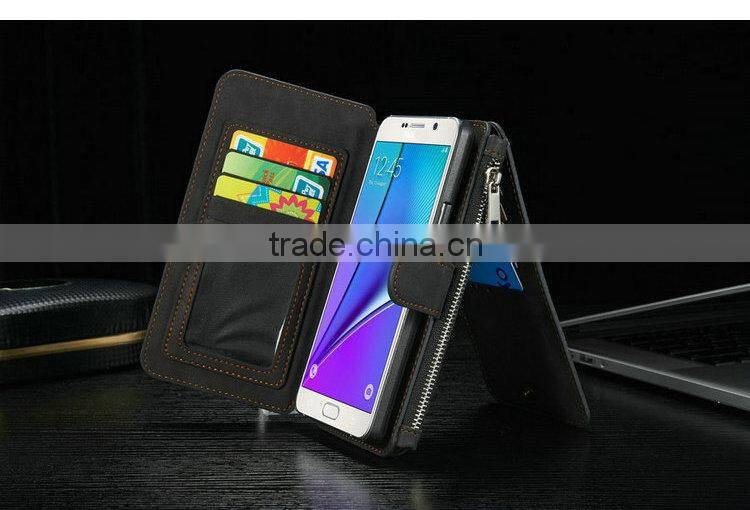 best sale genuine leather for Samsung NOTE 5 case, for Samsung NOTE 5 detachable wallet case