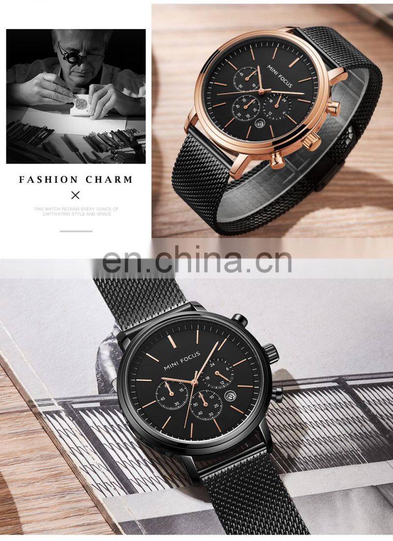 MINI FOCUS 0297G Fashion Men's Wrist Watches Luxury Design Quartz Watch Men 30m Waterproof Blue Stainless Steel Watch