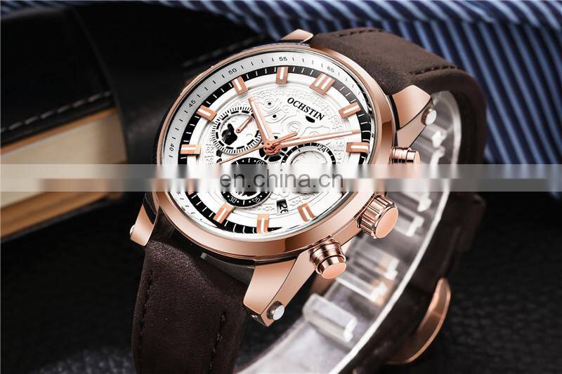 OCHSTIN GQ6111 Chronograph Quartz Men Watch Military Sport Leather Wristwatch Relogio Masculino