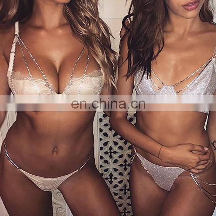 2021 New Design Lace Sexy Rhinestone Chain Shiny Sequined Lingeri