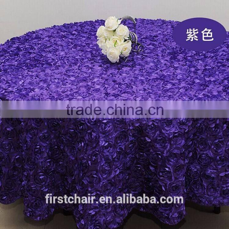 luxury special embroidery purple color satin rose hotel table cloth for wedding