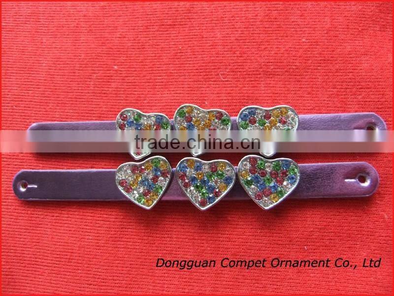 10 mm slide charms heart Alloy metal crafts mixed color of rhinestone heart charm