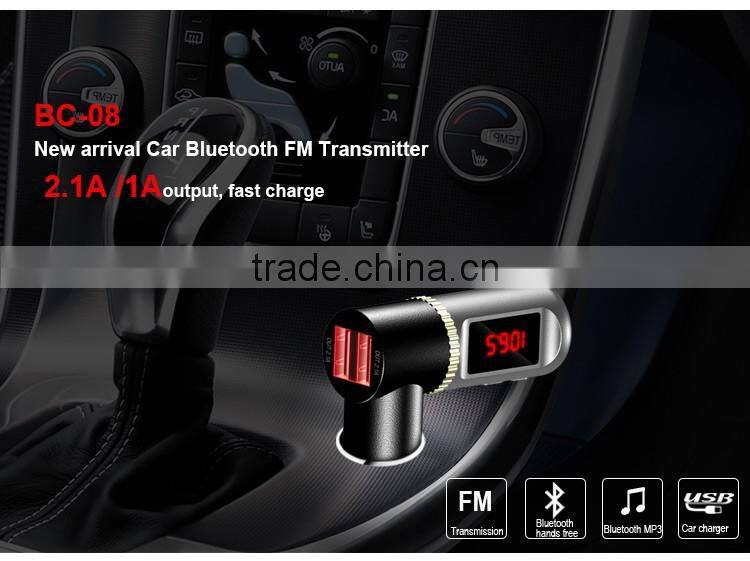 Free Sample BC08 fm transmitter bluetooth handsfree car kit MP3 player USB car charger