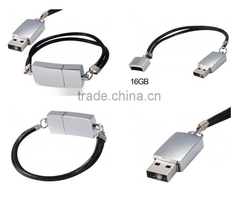 16GB Silver Metal Bracelet Design USB Flash Drive with Key Ring