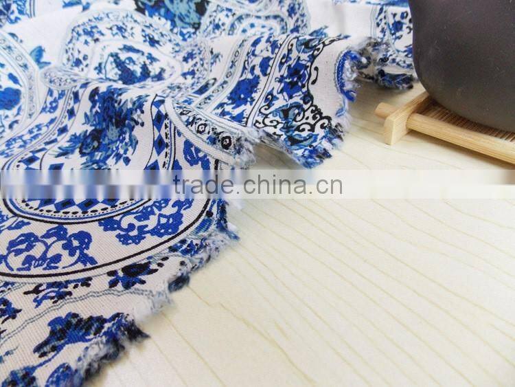 Chinese style blue and white porcelain imitation batik print cotton/linen cloth tablecloths curtain sofa fabric