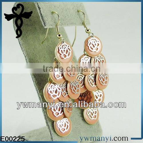 2014 new fashion ladies stud color enamel rose hanging ring latest gold earring designs in zinc alloy jewelry E00225