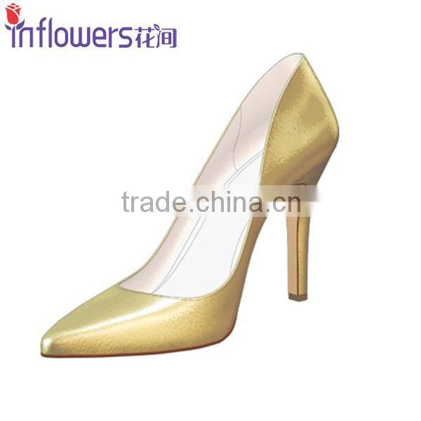 Golden color patent leather wholesale high heel shoes for eleglant ladies