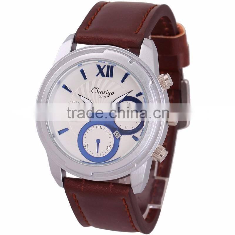 alloy stainless steel material wrist watch quality golden case watches with leather