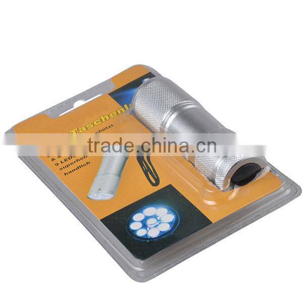 Cheap aluminum 9 led flashlight with white box packing