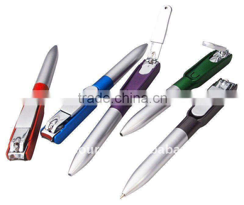 Ball pen with nail clipper