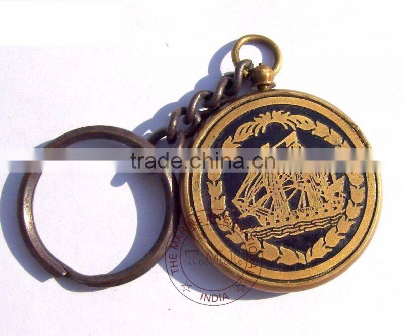 KEY CHAIN 50 YEAR CALENDAR - ANTIQUE BRASS KEY RING ITALIC CALENDAR - NAUTICAL BRASS KEYCHAIN