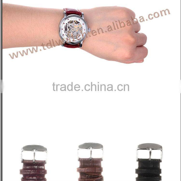 Genuine Leather Mechanical Stylish Men Skeleton Watch