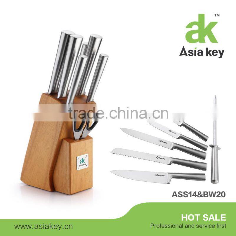 6Pcs Stainless Steel Kitchen Knife Set, Wooden Block Sharpener