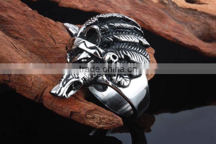 KSTONE Men's Silver 316L Stainless Steel animal skull biker ring