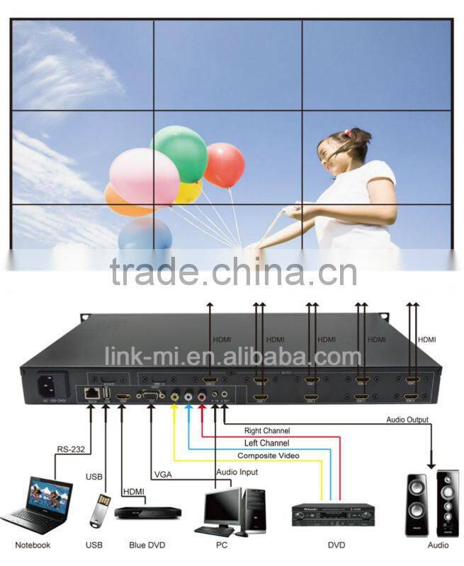 LM-TV09 HDMI/VGA/AV/USB 3x3 LED/LCD Video Wall Controller Built-in Conversion For Analog/Digital
