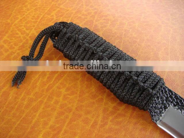 OEM forging black blade hunting knife with rope handle