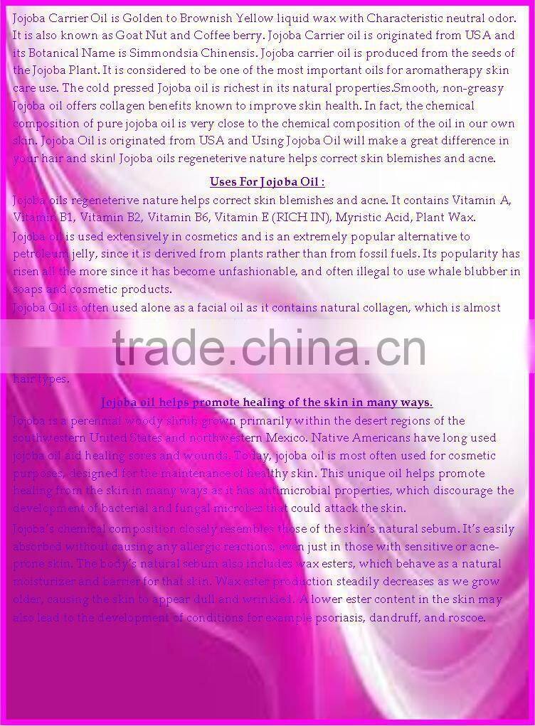 Top Quality & Competitive Price of Jojoba Golden Oil (We do not dilute, mix, substitute our oils)