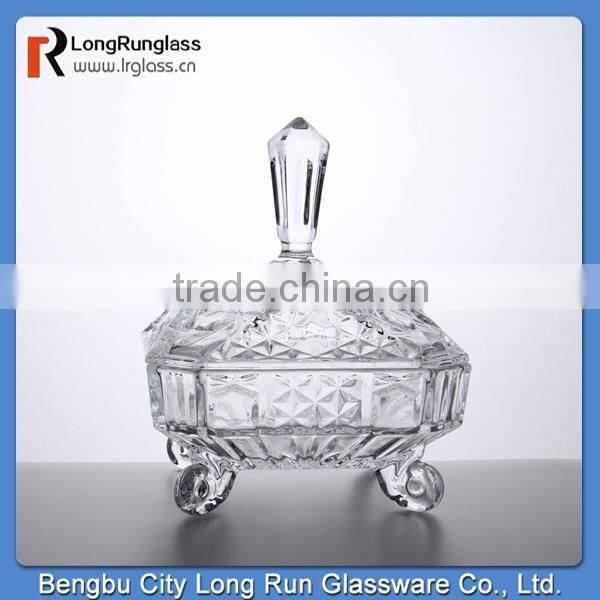 LongRun 24oz beautiful carved machine pressed glassware customized glass candy box