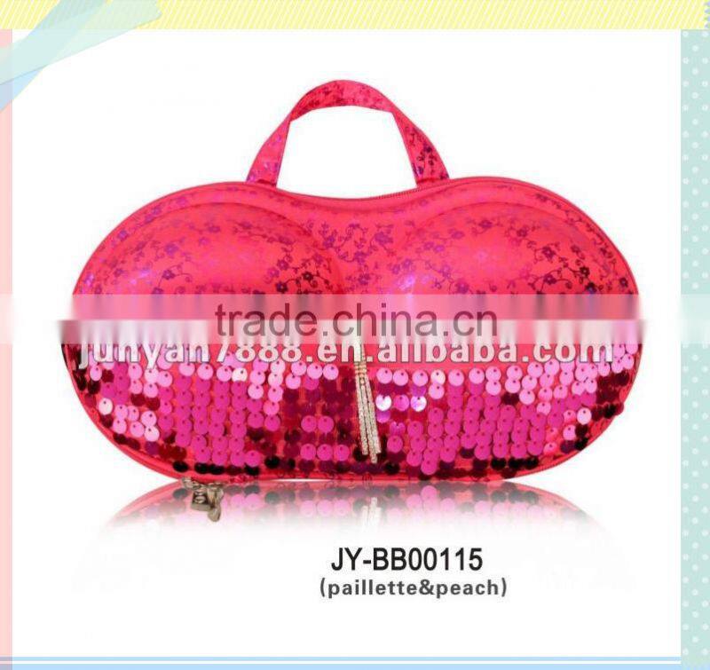 Fashion paillette & peach Travel EVA traveling bra bags