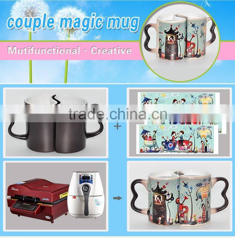 High Quality Heart Shape Magic Ceramic Sublimation Couple Mug