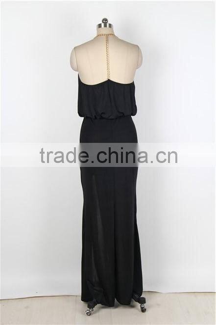 Hot Wholesale Gold Chain Halter Maxi Dress with T Back China Wholesale Dress Online